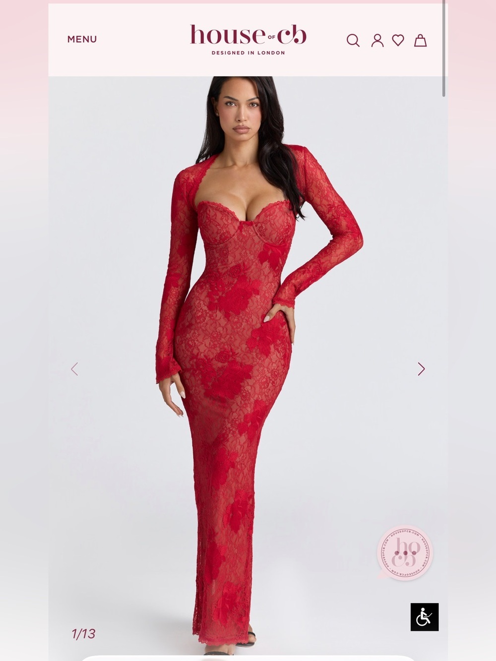 NEW NWT House of CB Lucienne Red Lace Embroidered Maxi Dress with Bolero
